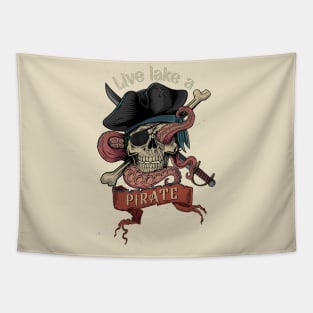 skull captain pirate & octopus Tapestry