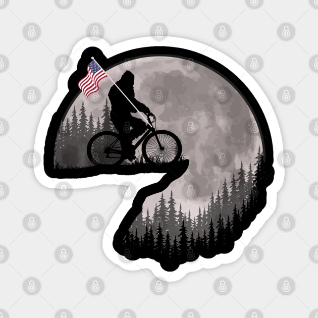 Bigfoot Riding A Bike American Flag Magnet by Tesszero