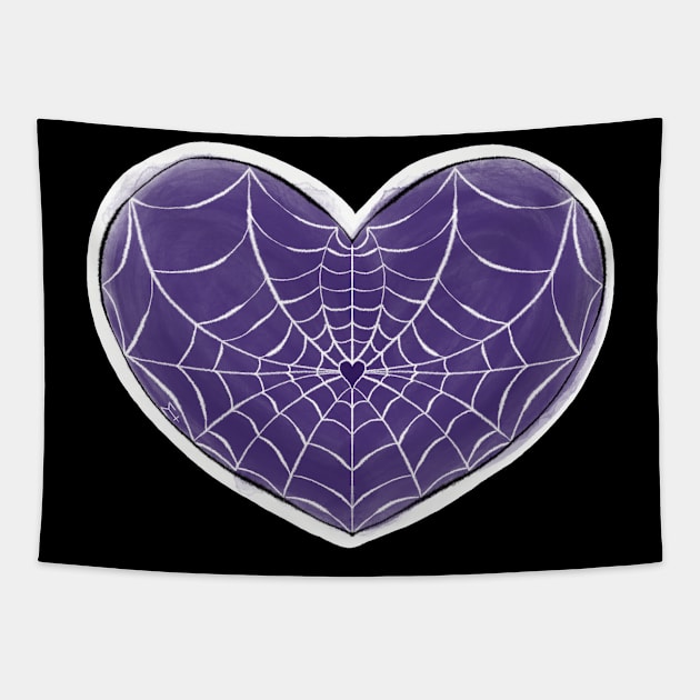 Purple Spider Web Heart Tapestry by Metal Tea