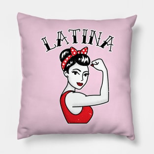 Cute Latina Rosie the Riveter Tattoo Pillow