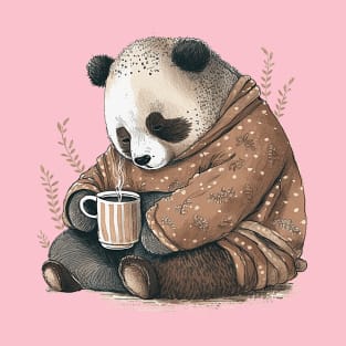 Cute sleepy Bear Drinking Coffee T-Shirt