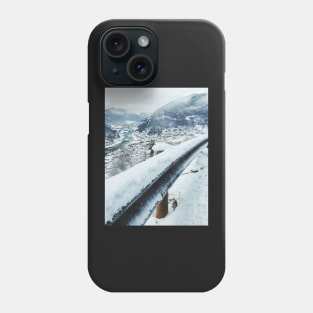 Scandinavian Winter - Fresh-Fallen Snow on Guardrail With White Valley in Background Phone Case