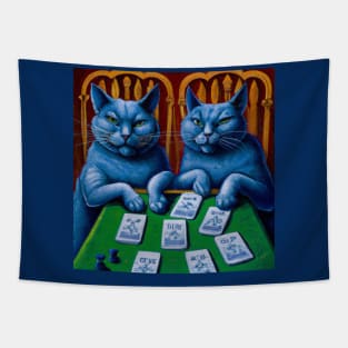 Blue Cats Playing Poker Tapestry