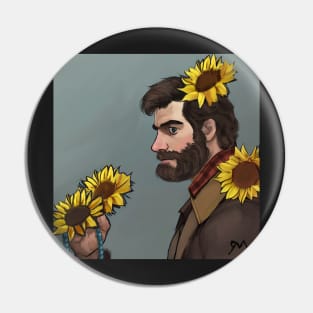 Rosary Boxer holding Sunflowers Pin