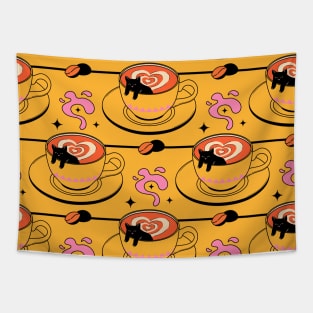 Cappuccino Black Cat Pattern in yellow Tapestry