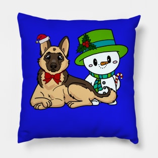 Christmas / Holiday German Shepherd and Snowman Pillow