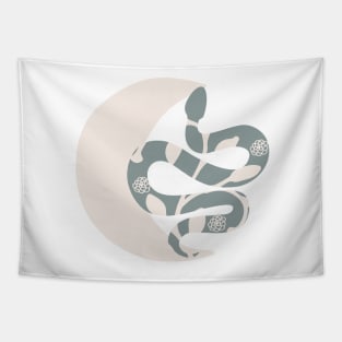 Crescent Moon and Snake With Wild Flowers in Putty and Sage Boho Nursery Colors Tapestry