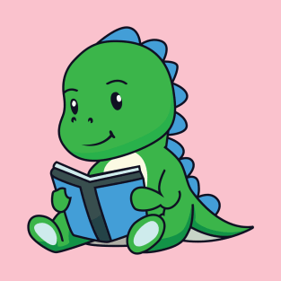 Cute Green Dinosaur Reading book - Dinosaur Lover T-Shirt