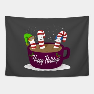 Happy Holidays Candy Cane Tapestry