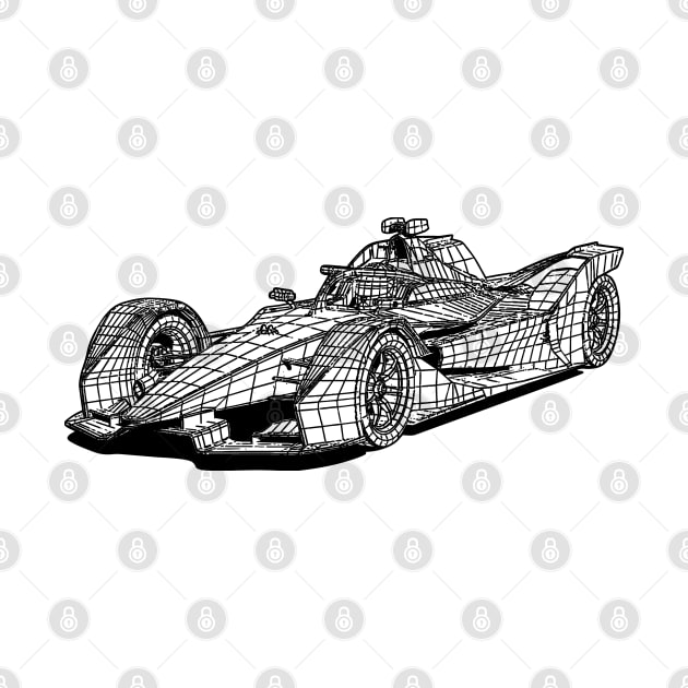 Formula E Car Blueprint Sketch Art by DemangDesign