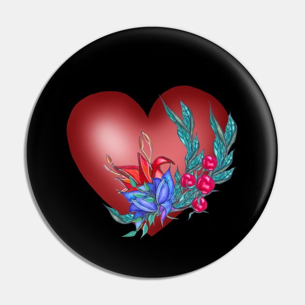 Love.Heart with watercolor flowers and leaves Pin by KateQR