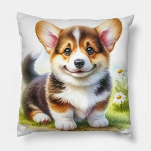 Watercolor Pembroke Welsh Corgi Puppies - Cute Puppy Pillow