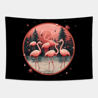 Flamingo Flock Sunset, Xmas,  Love Flamingos Tapestry