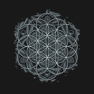 Sacred Geometry Flower of Life Mandala Monochrome T-Shirt