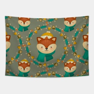 Merry Foxmas Wreath Pattern Tapestry