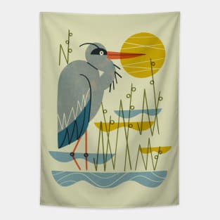 Heron Among Reeds Tapestry