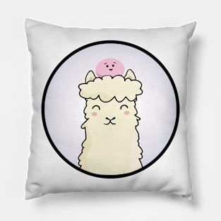 Mochi on llama head - circle Pillow