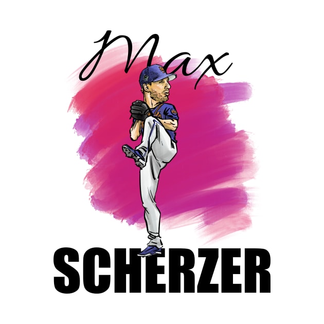 Max Scherzer Cartoon Baseball Player MLB (black text) by MasterpieceArt
