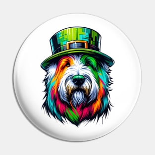 Old English Sheepdog Ready for Saint Patrick's Day Pin