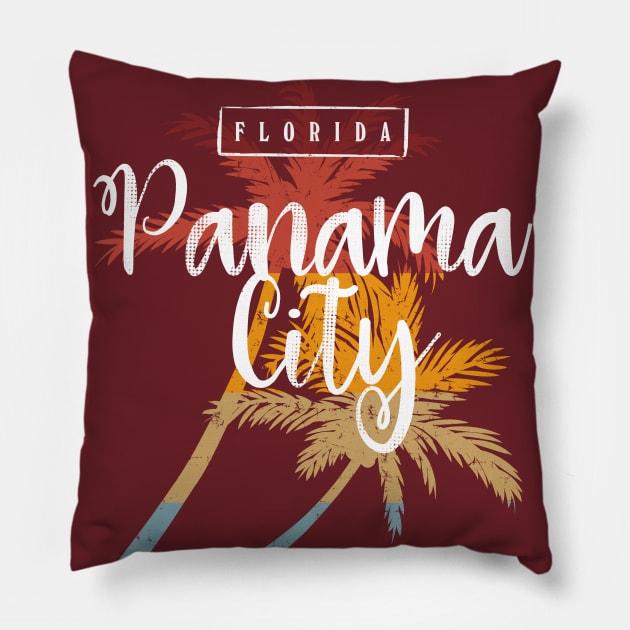 Panama City Beach Florida Graphic Vintage Pillow by Designkix