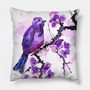 Purple Bird and Blossoms Pillow