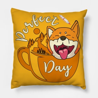 Shiba Inu Coin With Coffee Outdoor Camping Hiking Dog Lover Pillow
