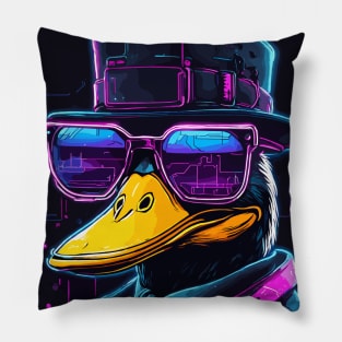 Cool Cyberpunk Duck Wearing Glasses Neon Pillow