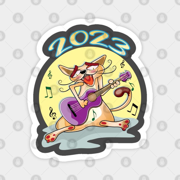 Happy New Year 2023 Cat Playing Guitar Magnet by ArticArtac