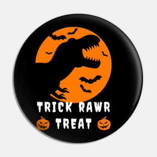 Trick Rawr Treat Halloween, Skeleton T-Rex, Bats and Pumpkins Pin