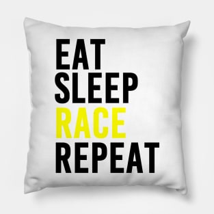 Eat, Sleep, Race and Repeat (Yellow) Pillow