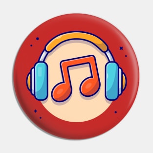 Music Notes Icon with Headphones Music Cartoon Vector Icon Illustration Pin