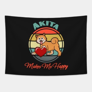 Akita Inu Makes Me Happy Dog puppy Lover Cute Sunser Retro Tapestry