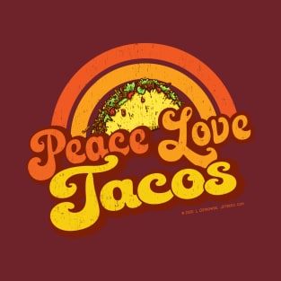 PEACE LOVE TACOS - Distressed Retro Rainbow T-Shirt