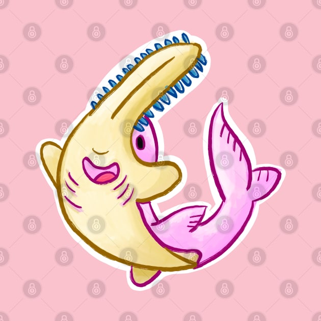 Cute Pink Sawfish Sawtooth Shark by narwhalwall