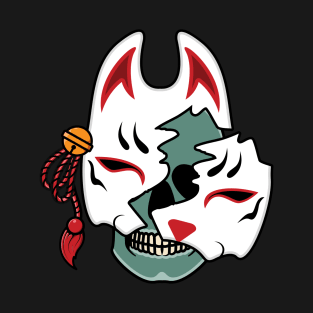 Japanese kitsune mask with skull T-Shirt