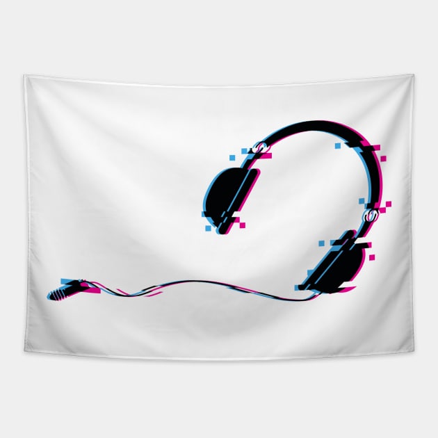 Music Headphones Glitch Art Tapestry by freeves