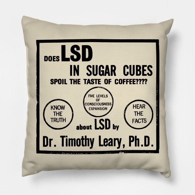 "Does LSD In Sugarcubes Spoil The Taste Of Coffee?" Timothy Leary Pillow by DankFutura