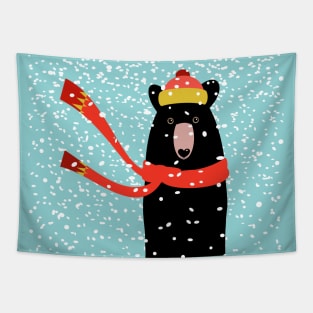 BLACK BEAR IN BLIZZARD Tapestry