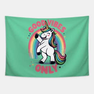 Good Vibes Only Unicorn Rainbow Tapestry