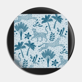 cheetahs and parrots in the jungle | blue monochrome | repeat pattern Pin