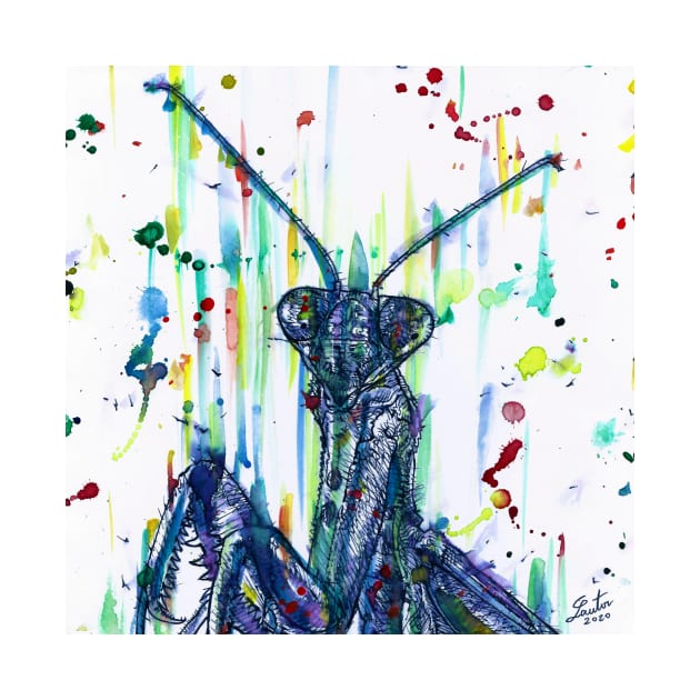 PRAYING MANTIS watercolor and ink portrait.2 by lautir