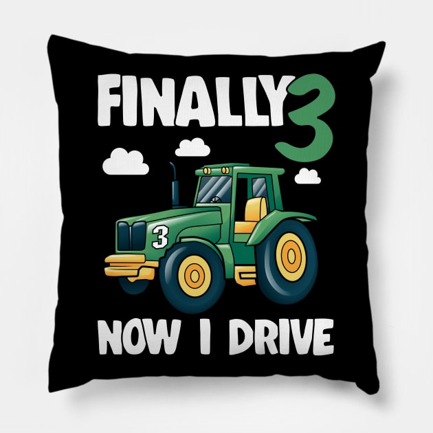 Kids Finally 3 3rd Birthday Gift Boy Tractor Pillow by Kuehni