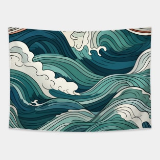 Ephemeral Crests: Hokusai Waves Reimagined Tapestry