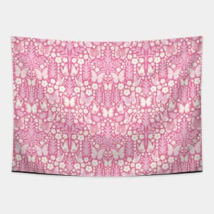 PINK BUTTERFLY DAMASK GEOMETRIC BOTANICAL FLORAL PATTERN PASTEL PINK Tapestry