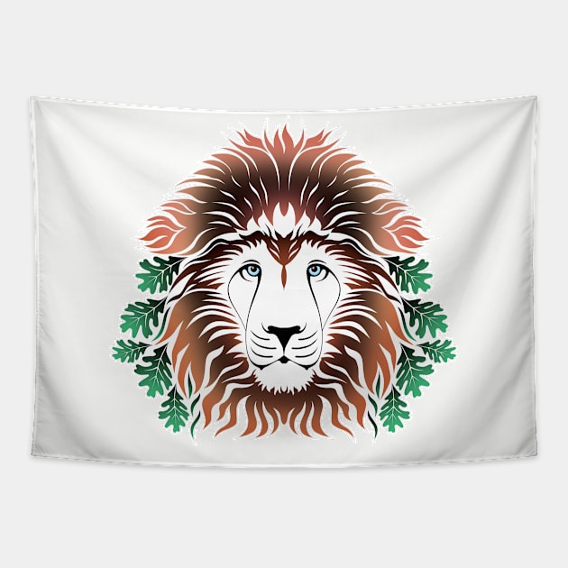 Lion Head with Oak Leaves Tapestry by sleepingdogprod