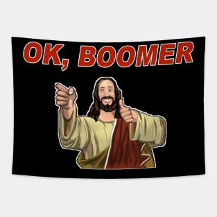 OK BOOMER Buddy Christ Tapestry