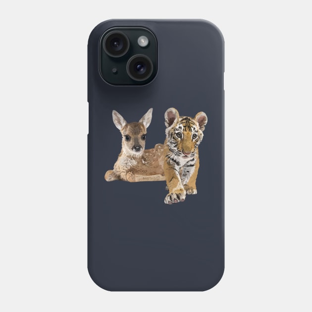 Deer and tiger Phone Case by obscurite