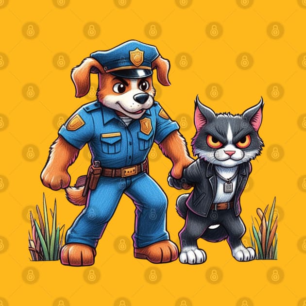 Dog police officer arrest bad cat by YuYu