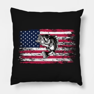 Bass Fishing Distressed American Flag Pillow