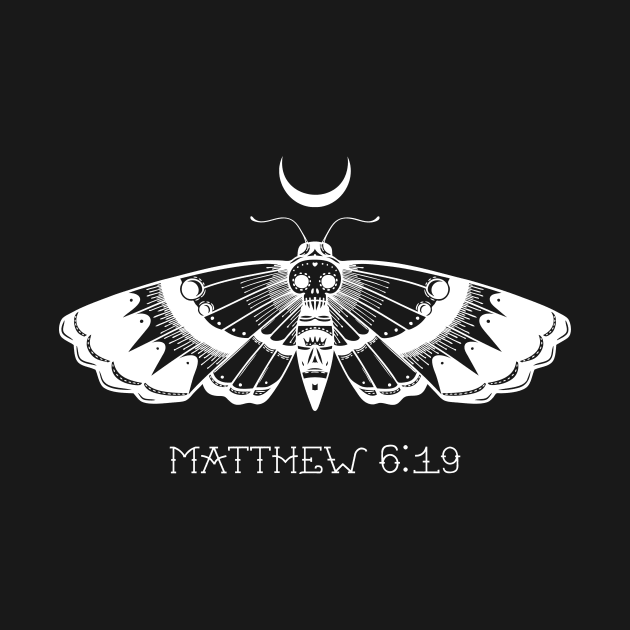 Moth Traditional Tattoo Bible Verse Matthew 6:19 by thecamphillips